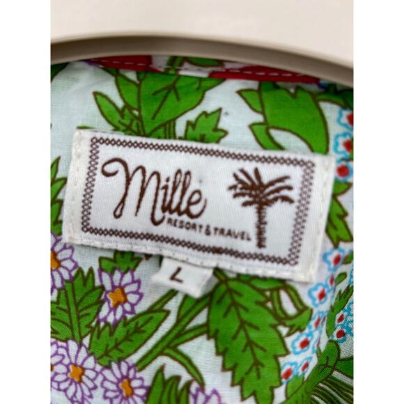 Mille Helena Asymmetric Floral Print Cotton Tie Waist V-Neck Midi Dress Size L - Picture 6 of 7